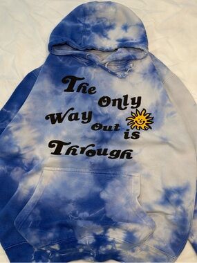 urban outfitters blue tie dye hoodie graphic sun quote y2k grunge streetwear